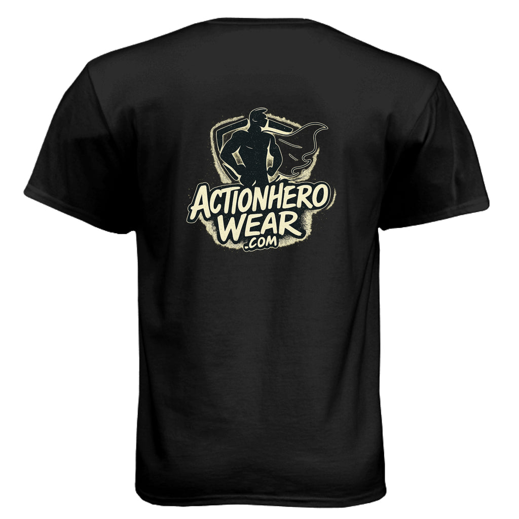 Action Hero Wear Hanes Comfort Soft Cotton T-Shirts, shown in black with a classic crew neck and soft fabric.