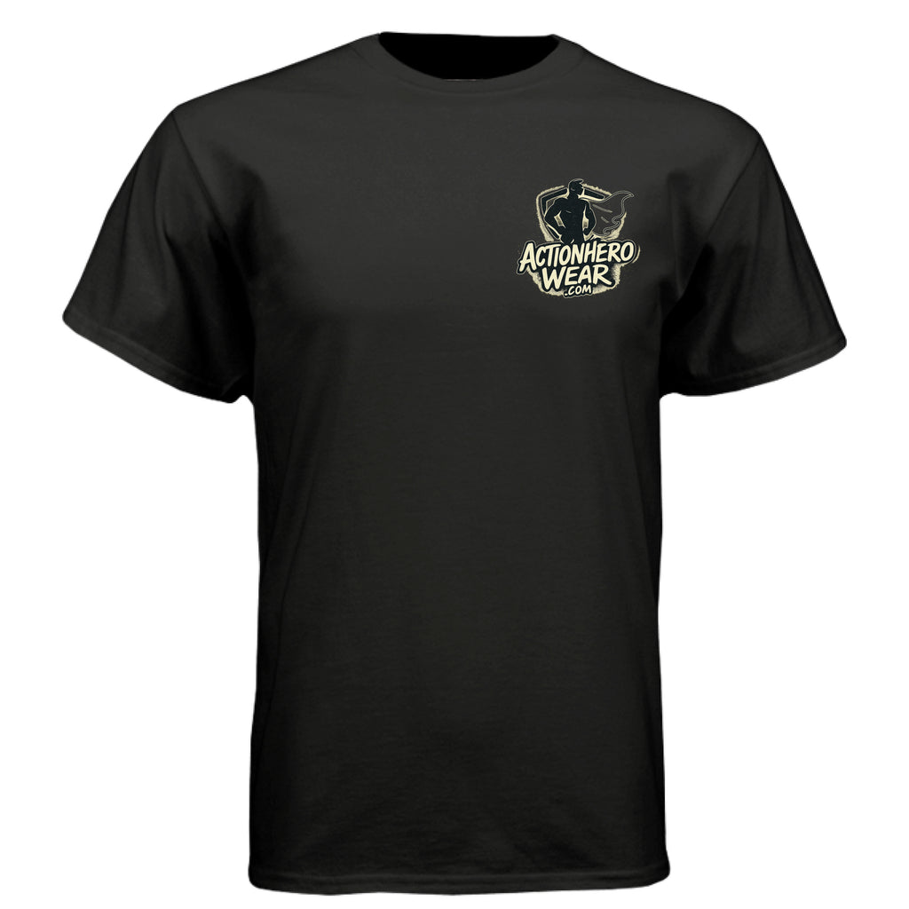 Action Hero Wear Hanes Comfort Soft cotton T-shirts, featuring a ninja-themed graphic on a white fabric background.