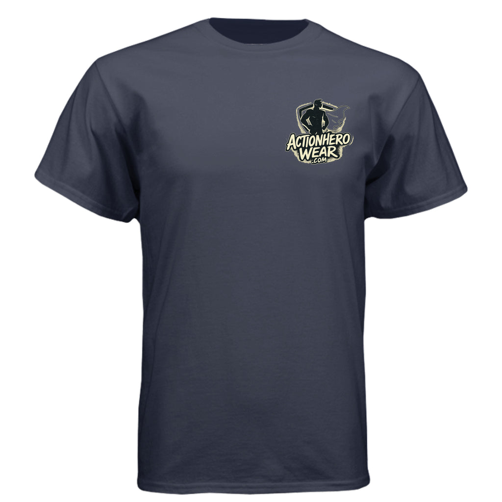 Action Hero Wear Hanes Comfort Soft Cotton T-Shirts, navy blue, soft fabric, with a classic fit and short sleeves.